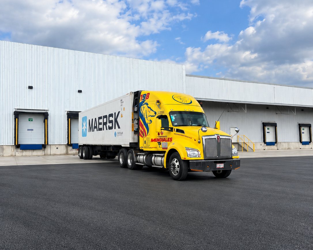 Tráiler con contenedor refrigerado en los muelles de carga de JALISCAVO